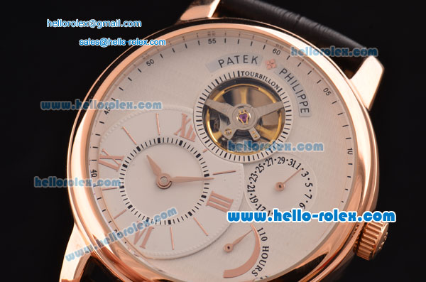 Patek Philippe Complications ST22 Automatic Rose Gold Case with Gold Markers Black Leather Strap and White Dial - Click Image to Close